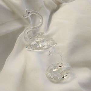 Clear Crystal Swan Figurines, Set of 2 Mother & Baby Glass